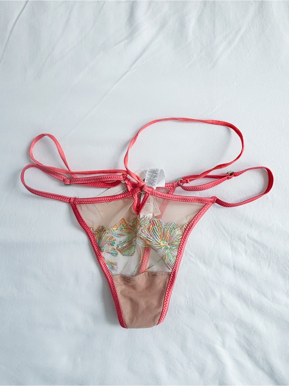 intimissimi Coral Pink Embroidered Sheer Thong